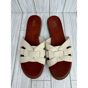 MIA Ivory Vegan Leather Sandals Slip-On Slide Woven Classic Everyday Shoes 8